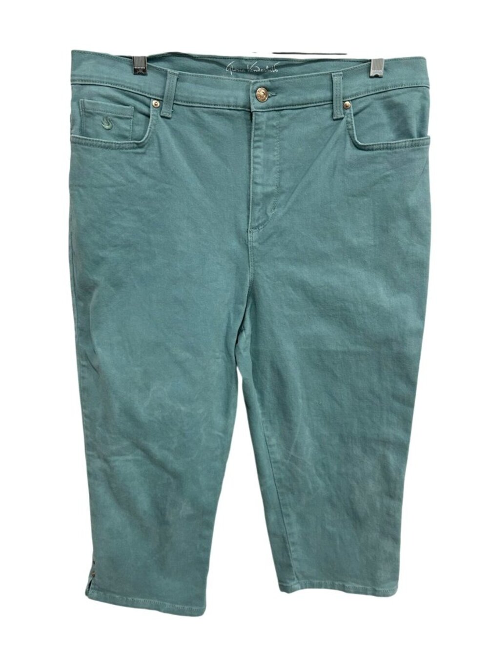 Gloria Vanderbilt 16P Amanda Petite Capri Jeans Teal Stretch Naturecore Boho